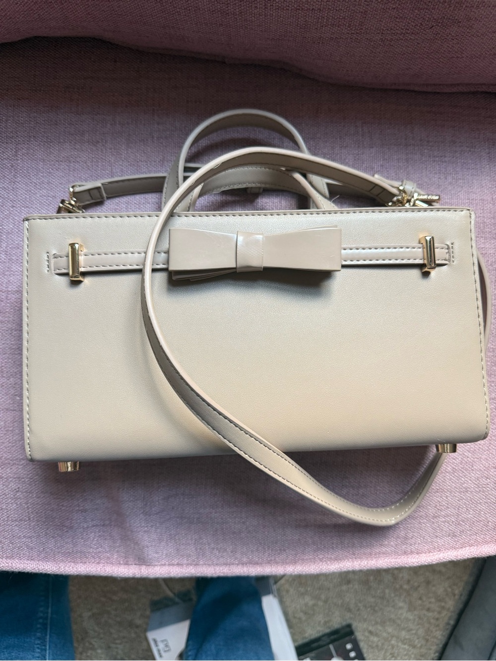 Anne Klein Beige Bow-Accent Satchel